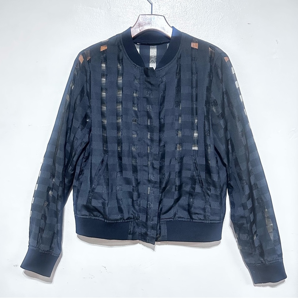 Like New Zara Women’s Checkered Organza Black Bomber Jacket Size Medium